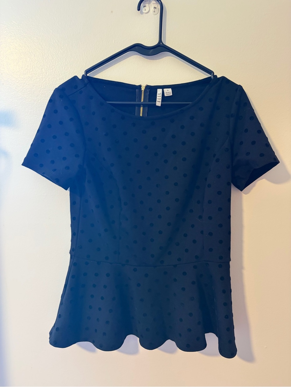 Elle Black Polka Dot Peplum Top